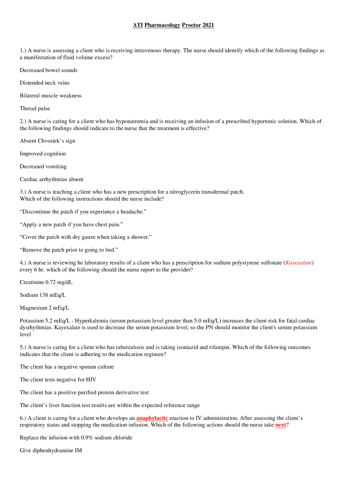 Preview image for ATI PHARMACOLOGY PROCTOR 2021 QUESTIONS  & ANSWERS (COMPLETE SOLUTIONS)